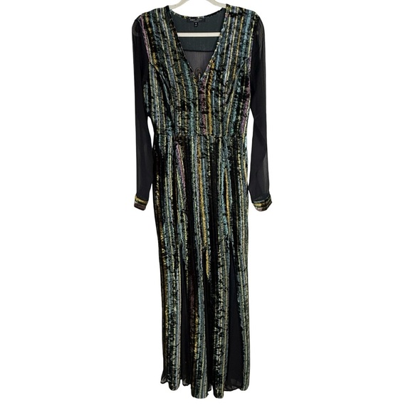 Romeo & Juliet Couture Velvet Mesh Maxi Dress Multicolor Metallic Size Medium - Picture 4 of 15